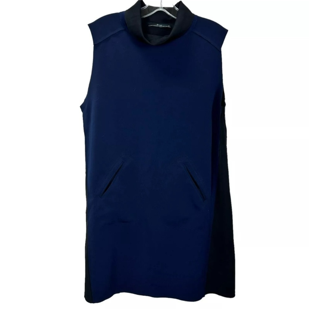 Zara Women’s Blue and Black Mock Neck Sleeveless Shift Dress Size Large​​